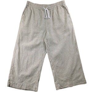 Beach Lunch Lounge Capri‎ Pull On Womens Small Linen Blend Crop Tan Striped